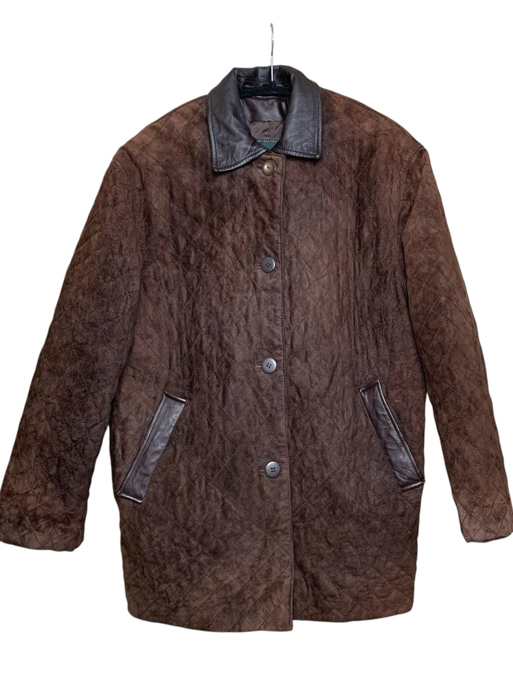 Vintage Danier Brown Quilted Suede Coat Sz 4-6 Leather Pocket Minimalist Jacket